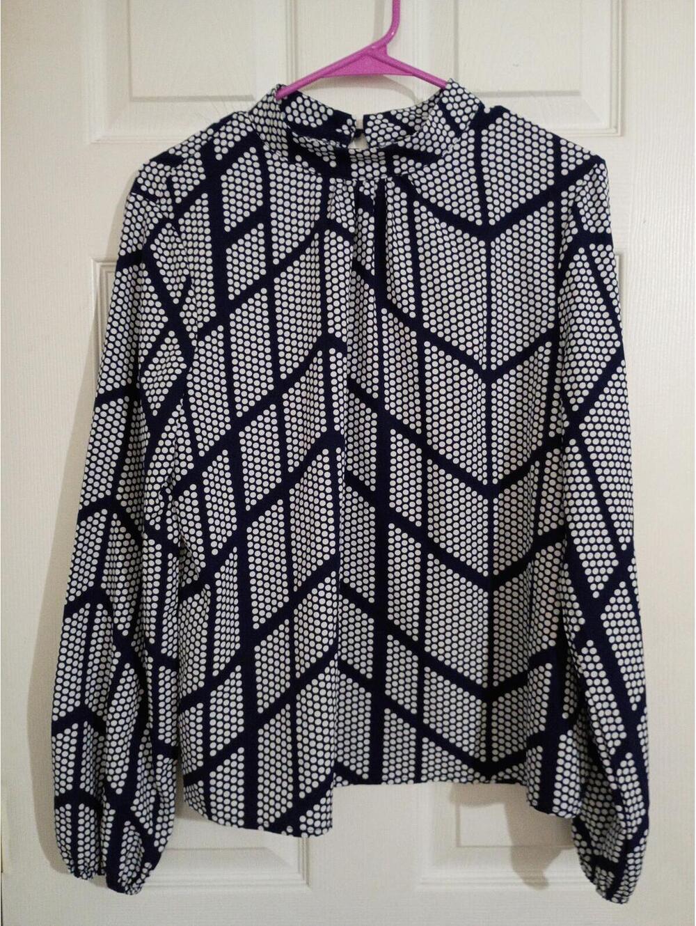 SHEIN Navy Blue and White Polka Dot Pattern Blouse Size 8/10